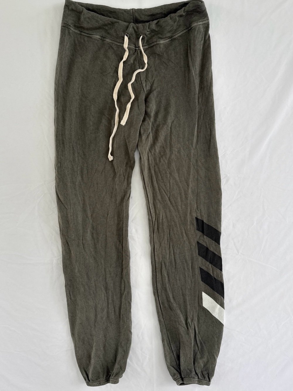 Sundry Joggers Size 1 Small S Grey Olive Green Stripe Pima Cotton Lyocell Lounge